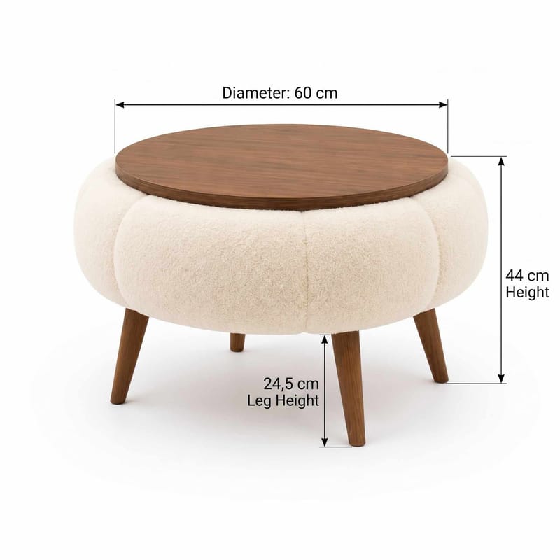 Sofabord Homitis Papatya 60 (Ø60 x H44 cm) Creme valnød - Møbler - Borde - Sofabord