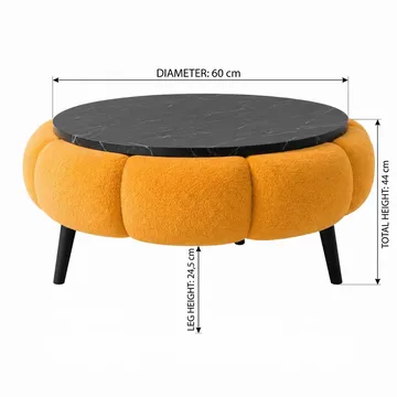 Sofabord Homitis Papatya 60 (Ø60 x H44 cm) Orange sort marmor - Møbler - Borde - Sofabord