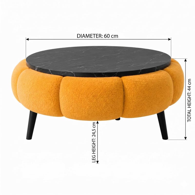 Sofabord Homitis Papatya 60 (Ø60 x H44 cm) Orange sort marmor - Møbler - Borde - Sofabord