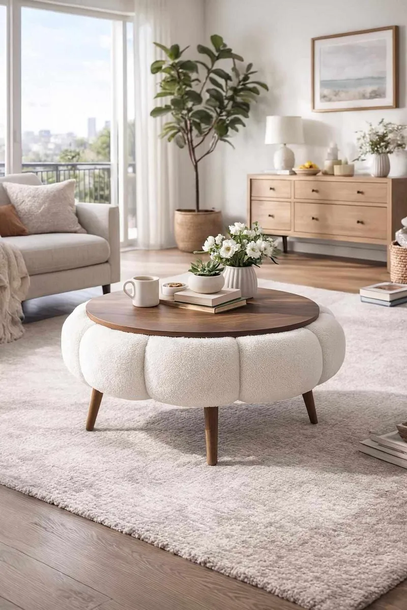 Sofabord Homitis Papatya 60 (Ø60 x H44 cm) Hvid valnød - Møbler - Borde - Sofabord