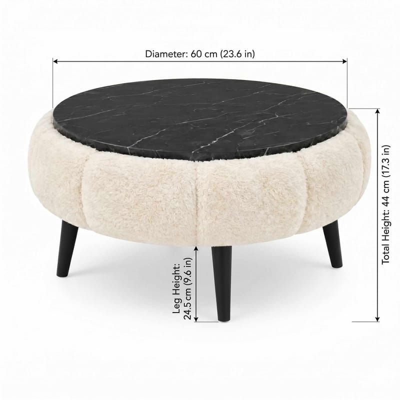 Sofabord Homitis Papatya 60 (Ø60 x H44 cm) Creme sort marmor - Møbler - Borde - Sofabord