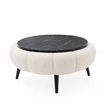 Sofabord Homitis Papatya 60 (Ø60 x H44 cm) Hvid sort marmor