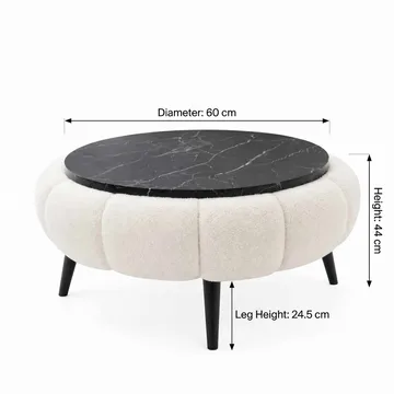 Sofabord Homitis Papatya 60 (Ø60 x H44 cm) Hvid sort marmor - Møbler - Borde - Sofabord