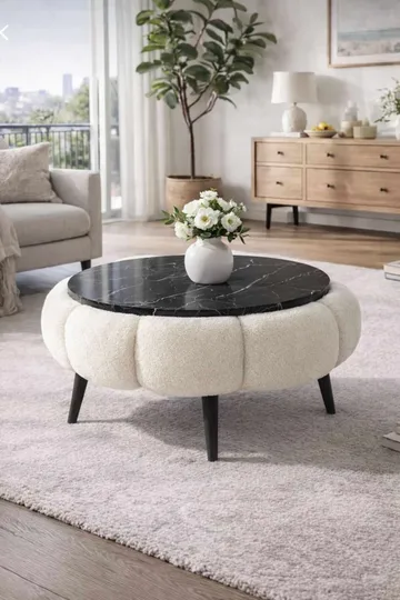 Sofabord Homitis Papatya 60 (Ø60 x H44 cm) Hvid sort marmor - Møbler - Borde - Sofabord
