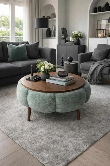 Sofabord Homitis Papatya 60 (Ø60 x H44 cm) Grøn valnød - Møbler - Borde - Sofabord