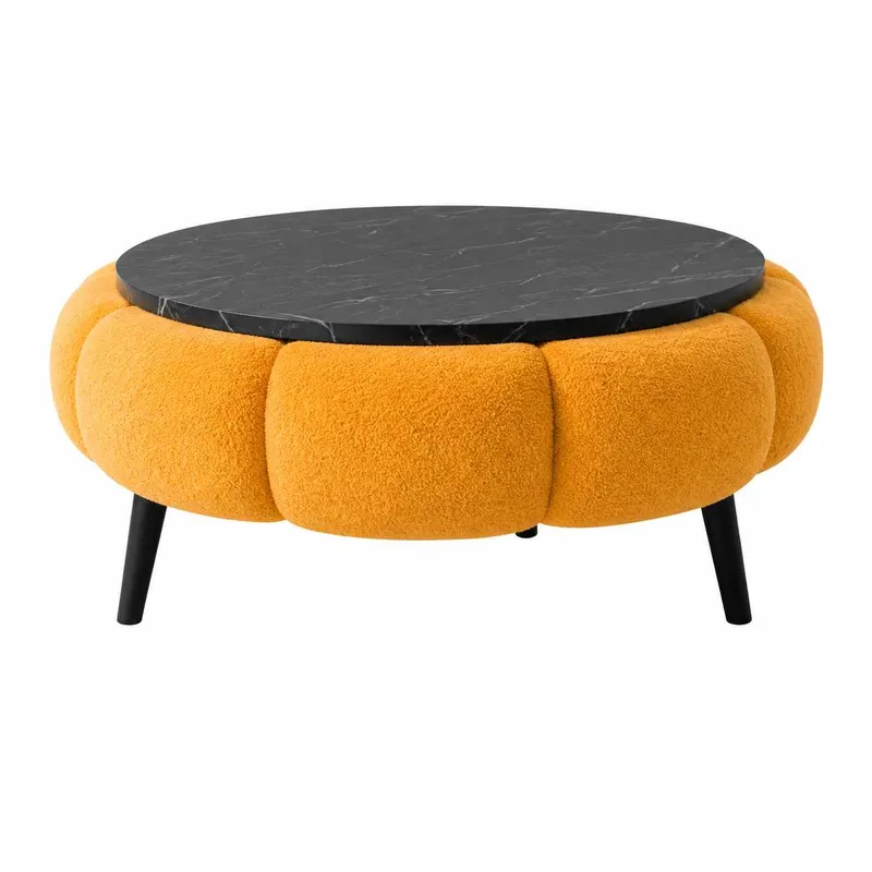 Sofabord Homitis Papatya 60 (Ø60 x H44 cm) Orange sort marmor, undefined