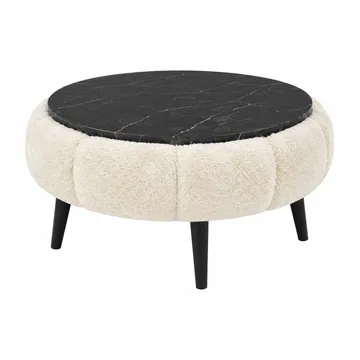 Sofabord Homitis Papatya 60 (Ø60 x H44 cm) Creme sort marmor