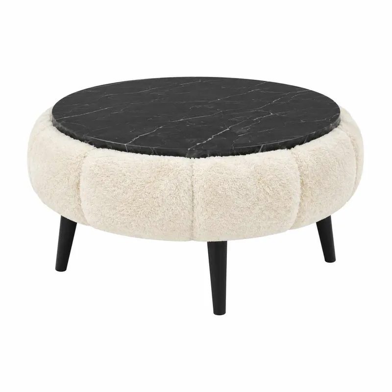 Sofabord Homitis Papatya 60 (Ø60 x H44 cm) Creme sort marmor, undefined