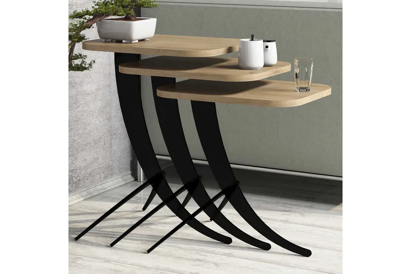 Hovdane Indskudsbord 45 cm 3 Bord, Brun/Sort