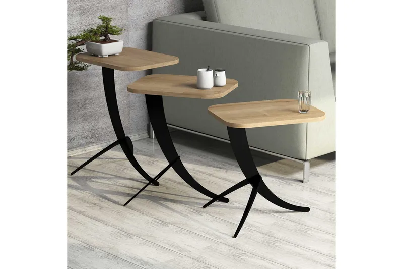 Hovdane Indskudsbord 45 cm 3 Bord - Brun/Sort - Møbler - Borde - Sofabord