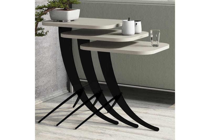 Hovdane Indskudsbord 45 cm 3 Bord - Cremehvid/Sort - Møbler - Borde - Sofabord
