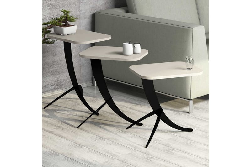 Hovdane Indskudsbord 45 cm 3 Bord - Cremehvid/Sort - Møbler - Borde - Sofabord