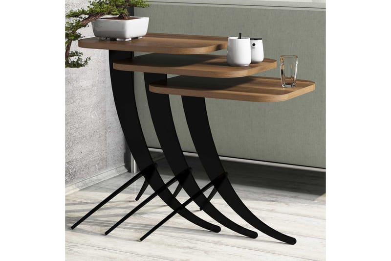 Hovdane Indskudsbord 45 cm 3 Bord - Mørkebrun/Sort - Møbler - Borde - Sofabord