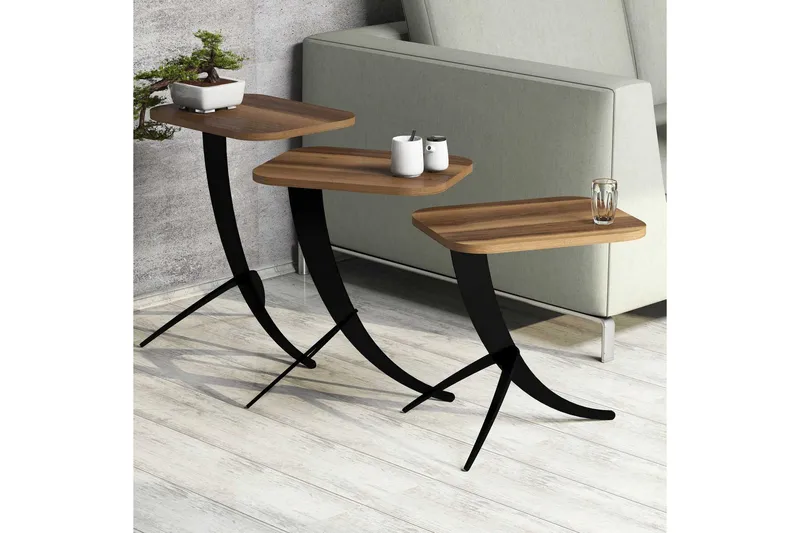 Hovdane Indskudsbord 45 cm 3 Bord - Mørkebrun/Sort - Møbler - Borde - Sofabord