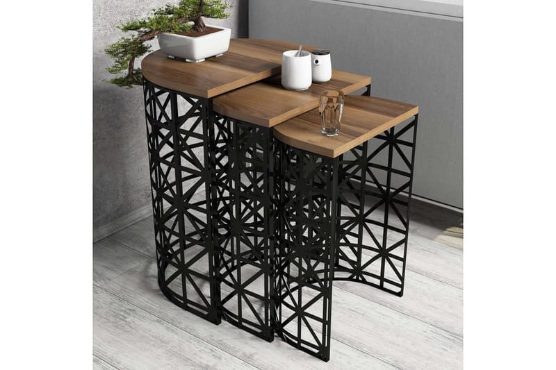 Hovdane Indskudsbord 46 cm Halvcirkel 3 Bord - Brun/Natur/Sort - Møbler - Borde - Sofabord