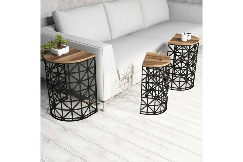 Hovdane Indskudsbord 46 cm Halvcirkel 3 Bord - Brun/Natur/Sort - Møbler - Borde - Sofabord