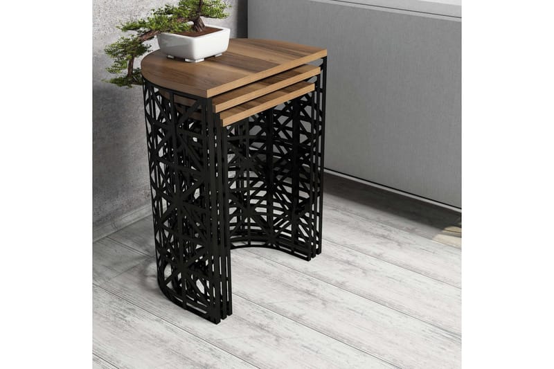 Hovdane Indskudsbord 46 cm Halvcirkel 3 Bord - Brun/Natur/Sort - Møbler - Borde - Sofabord