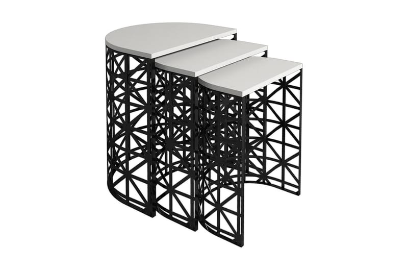 Hovdane Indskudsbord 46 cm Halvcirkel 3 Bord - Cremehvid/Sort - Sofabord - Indskudsborde