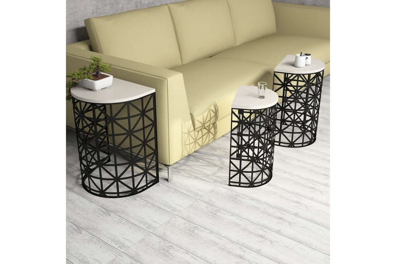 Hovdane Indskudsbord 46 cm Halvcirkel 3 Bord - Cremehvid/Sort - Møbler - Borde - Sofabord