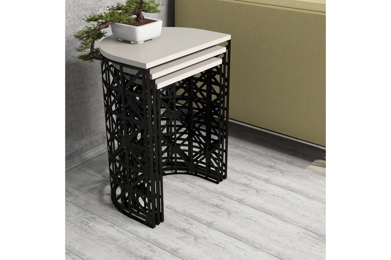 Hovdane Indskudsbord 46 cm Halvcirkel 3 Bord - Cremehvid/Sort - Møbler - Borde - Sofabord