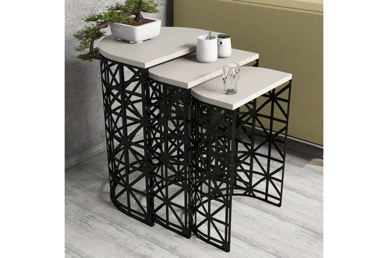 Hovdane Indskudsbord 46 cm Halvcirkel 3 Bord - Cremehvid/Sort - Møbler - Borde - Sofabord