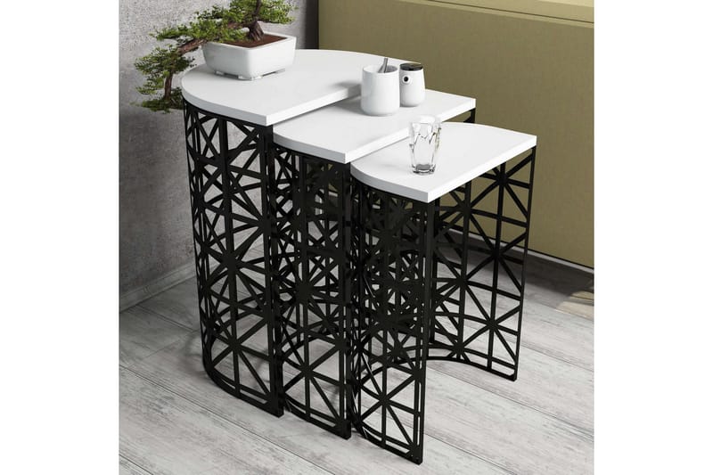 Hovdane Indskudsbord 46 cm Halvcirkel 3 Bord - Hvid/Sort - Møbler - Borde - Sofabord