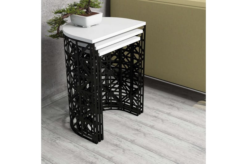 Hovdane Indskudsbord 46 cm Halvcirkel 3 Bord - Hvid/Sort - Møbler - Borde - Sofabord