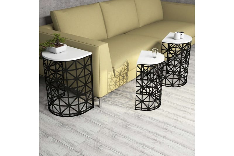 Hovdane Indskudsbord 46 cm Halvcirkel 3 Bord - Hvid/Sort - Møbler - Borde - Sofabord