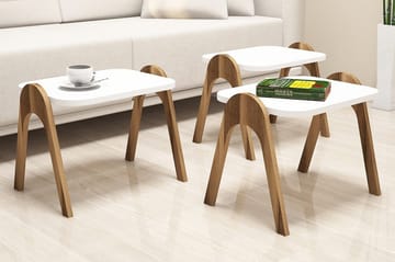Hovdane Indskudsbord 49 cm 3 Bord - Hvid/Brun - Møbler - Borde - Sofabord