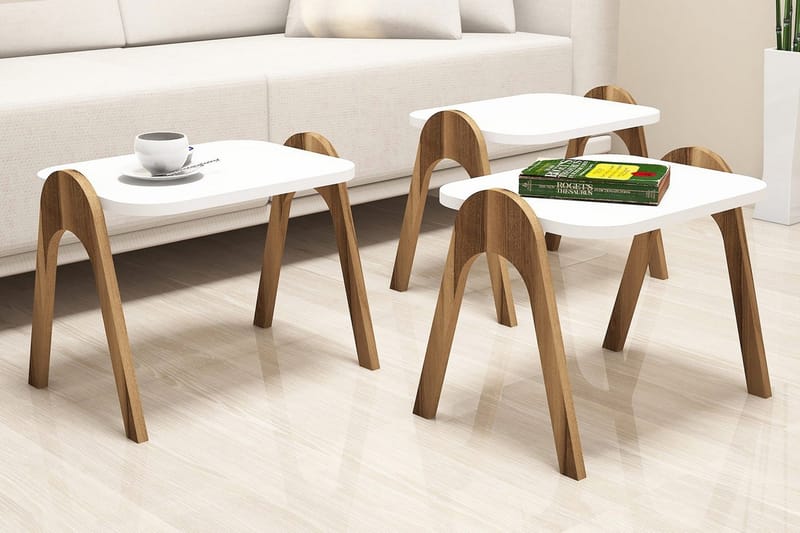Hovdane Indskudsbord 49 cm 3 Bord - Hvid/Brun - Møbler - Borde - Sofabord