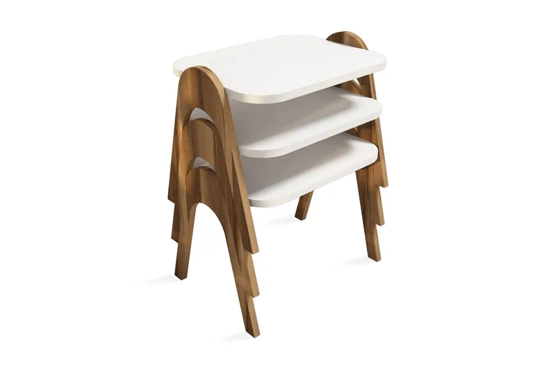 Hovdane Indskudsbord 49 cm 3 Bord, Hvid/Brun