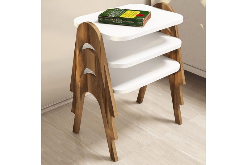 Hovdane Indskudsbord 49 cm 3 Bord - Hvid/Brun - Møbler - Borde - Sofabord