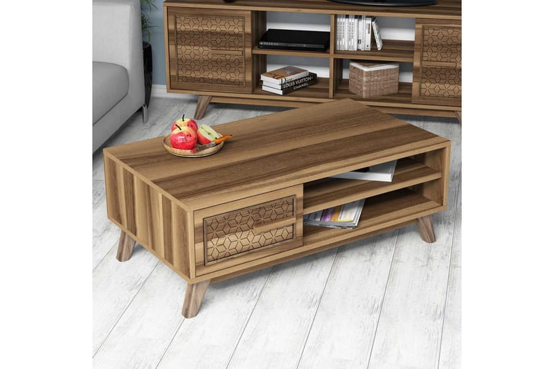 Hovdane Sofabord 105 cm m Opbevaring 2 Hylder+Skab Diamantmø - Brun - Møbler - Borde - Sofabord