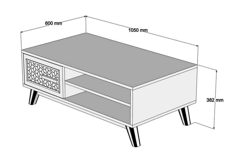 Hovdane Sofabord 105 cm m Opbevaring 2 Hylder+Skab Diamantmø - Brun/Blå - Sofabord