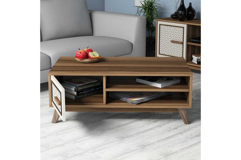 Hovdane Sofabord 105 cm m Opbevaring 2 Hylder+Skab Diamantmø - Brun/Hvid - Møbler - Borde - Sofabord