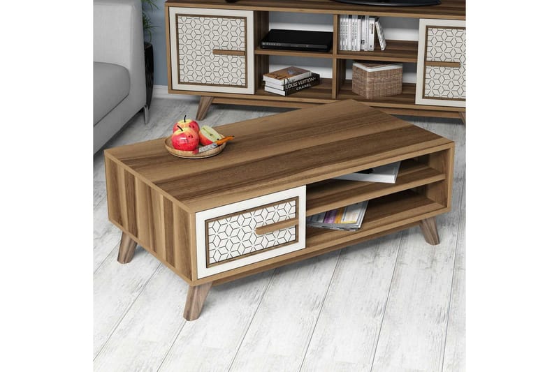 Hovdane Sofabord 105 cm m Opbevaring 2 Hylder+Skab Diamantmø - Brun/Hvid - Møbler - Borde - Sofabord