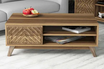 Hovdane Sofabord 105 cm med Opbevaring 2 Hylder Linjer + Ska