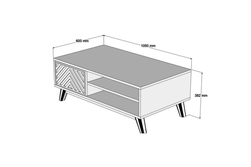 Hovdane Sofabord 105 cm med Opbevaring 2 Hylder Linjer + Ska - Brun/Gul - Sofabord