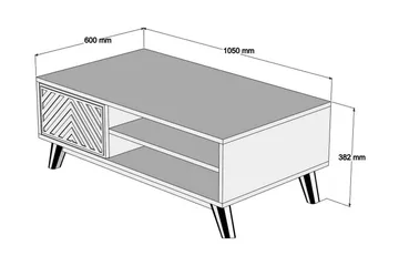 Hovdane Sofabord 105 cm med Opbevaring 2 Hylder Linjer + Ska - Brun/Hvid - Møbler - Borde - Sofabord