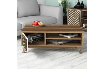 Hovdane Sofabord 105 cm med Opbevaring 2 Hylder + Skab Linje - Brun/Cremehvid - Møbler - Borde - Sofabord