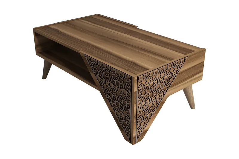 Hovdane Sofabord 105 cm med Opbevaring Hylde Blomstermønster, Brun