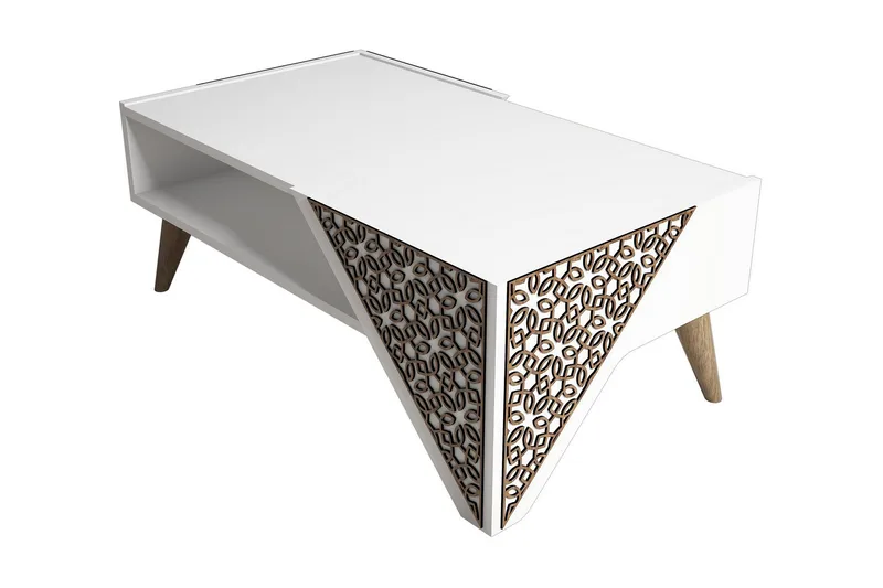 Hovdane Sofabord 105 cm med Opbevaring Hylde Blomstermønster, Hvid/Brun