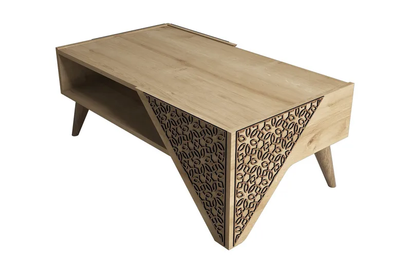 Hovdane Sofabord 105 cm med Opbevaring Hylde Blomstermønster, Lysebrun