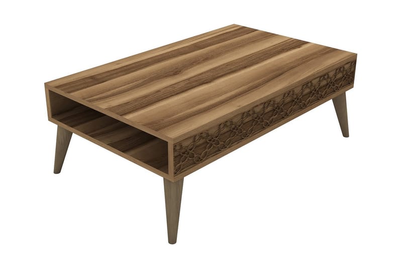 Hovdane Sofabord 105 cm med Opbevaring Hylde Kædemønster, Brun