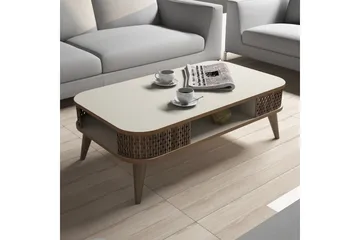 Hovdane Sofabord 105 cm med Opbevaring Hylde Runde Hjørne - Hvid/Brun - Møbler - Borde - Sofabord
