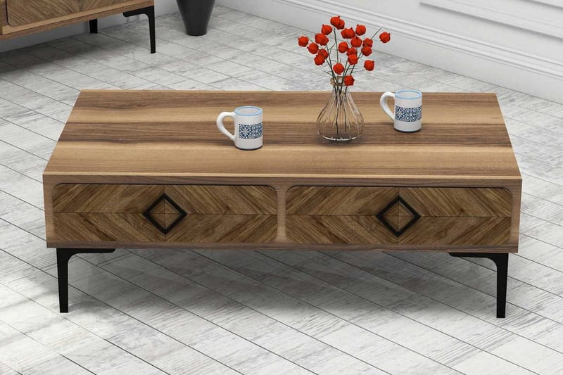 Hovdane Sofabord 105 cm med Opbevaring Hylde Sillebensmønste, Brun