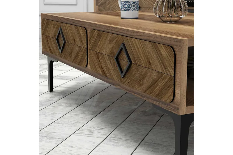 Hovdane Sofabord 105 cm med Opbevaring Hylde Sillebensmønste - Brun - Møbler - Borde - Sofabord