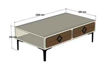 Hovdane Sofabord 105 cm med Opbevaring Hylde Sillebensmønste - Brun - Møbler - Borde - Sofabord