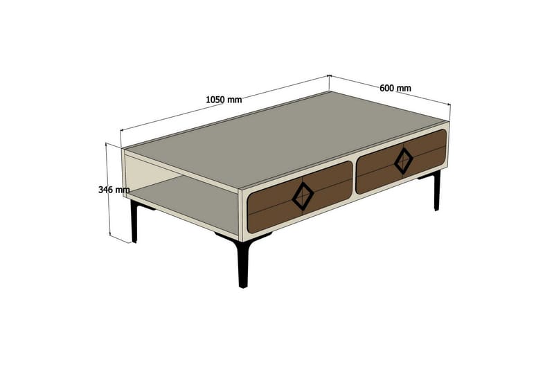 Hovdane Sofabord 105 cm med Opbevaring Hylde Sillebensmønste - Cremehvid/Brun - Sofabord