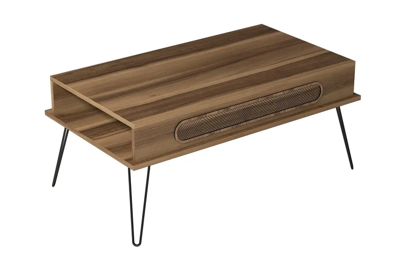 Hovdane Sofabord 105 cm med Opbevaring Hylde Triangelmønster, Brun